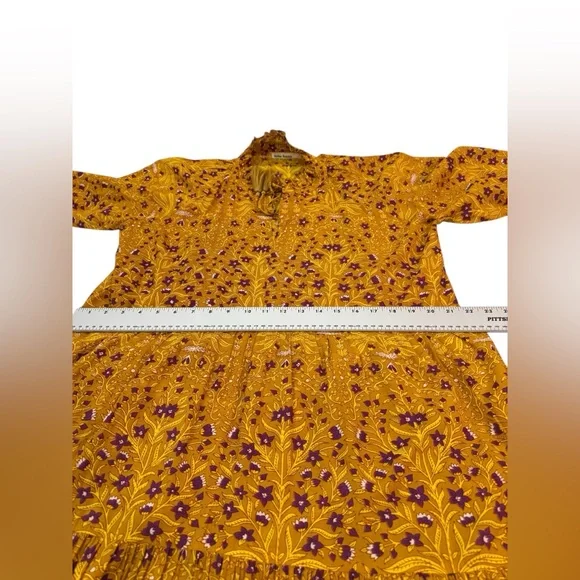 Roller Rabbit Mustard Floral Tassel Tie Dress Large Cotton India - Picture 9 of 13